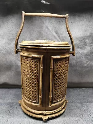 Vintage Late 60s Brown  Ice Bucket  Tiki Bar Ware Faux Wood • $24.99