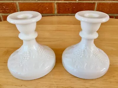 Vintage White Milk Glass Grape Design Candle Holder Pair • $8