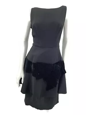 VTG Miss Elliette Black Peplum Dress Womens Small/Medium? Sleeveless Velvet Bow • $55