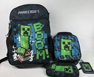 Minecraft Backpack Creeper 17” Lunch Box Set Pencil Case Lanyard Laptop Pocket • $18.99