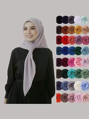 Muslim Square Chiffon Hijab Scarf For Women Premium Headscarf Solid Color 110CM • $6.49