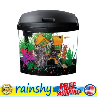 2.5 Gallon Aquarium Starter Kit Glass Plants Fish Tank Black Hood Small Office • $82.40