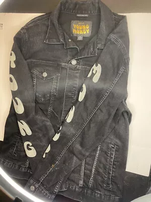 AMERICAN EAGLE YOUNG MONEY Black Distressed Denim Jacket Men’s Sz L Large • $29.99