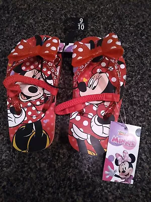 Disney Minnie Mouse Red/blkwhite Beach Flip Flop Sandal Toddler Girls Sz 9-10.  • $9.99