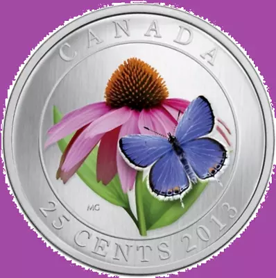 2013 Canada Purple ConeFlower & Blue Butterfly Twenty-Five Cents Coin Mint Set • $25.61