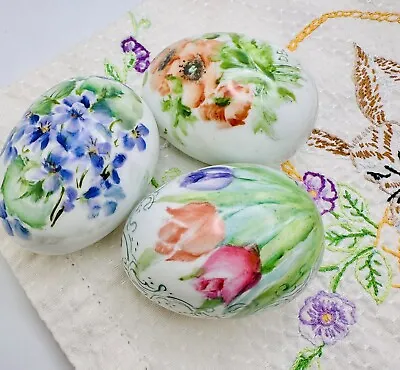 Vintage Lot 3 Porcelain Eggs Floral Roses Flowers Hand Painted Spring Easter 7 • $27.99