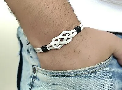 White Mens Bracelet Unisex Bracelet Infinity Knot Bracelet Bracelet Celtic • $19.90
