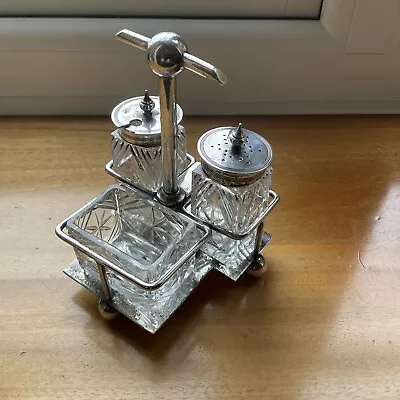 Antique Walker & Hall Silver Plated & Glass Cruet Set Condiment Set • £38