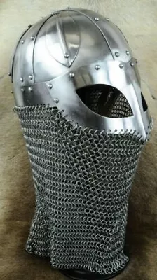 Medieval Historical Veteran War Helmet With Chainmail Curtain ( Without Stand ) • $120