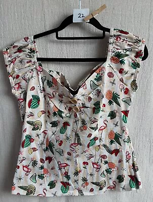 Collectif Top Xl 16 Floral Fruit Mid Century Style Pattern  Worn Once • £7.99