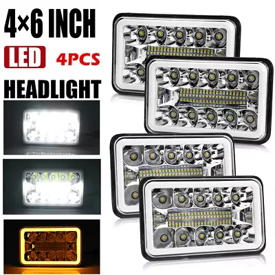 4x 4X6  White LED Halo Amber Angel Eye H4 Headlight Crystal Clear Headlamp Bulbs • $72.80