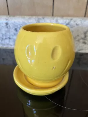 McCoy Yellow SMILEY FACE 3.5” PLANTER W/ Bowl 0386🔥1940-1960’s Vintage🔥RARE • $0.99