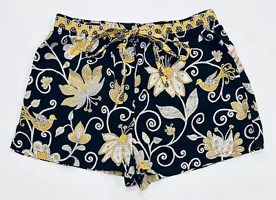 VERA BRADLEY Women Sleep Shorts XS Yellow Bird Black Floral Pajama Cotton • $14.24