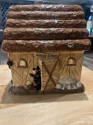 Large Moose Lodge Ceramic Cookie Jar Black Bear Log Cabin • $125.06