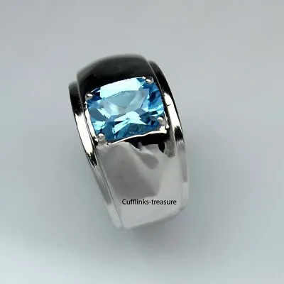 Natural Blue Topaz Gemstone With 925 Sterling Silver Ring For Men's #C658 • $93