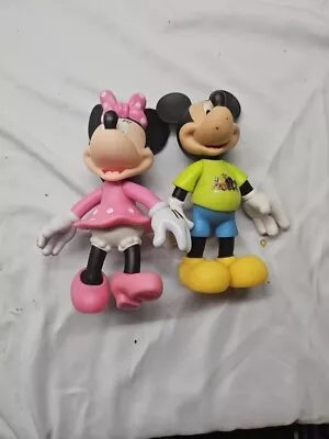 Disney Vintage Mickey And Minnie Mouse 7 Inch Vinyl Posable Figures • $22.99