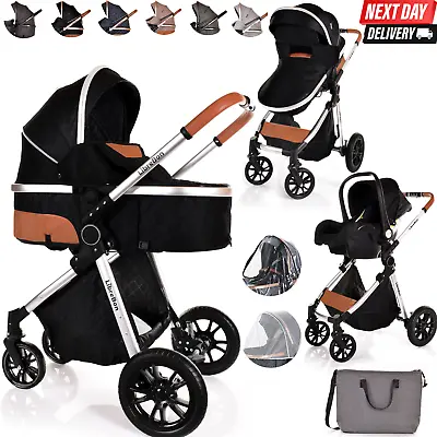 Baby Pram Buggy 3 In 1 Travel System Car Seat Folding Pushchair Reversible • £198.99