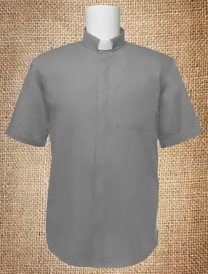 Men's Tab Collar Clergy Preacher Clerical Priest Shirt Short Sleeves *GREY*  • $24.95