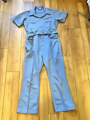 1970s Sears Baby Blue Polyester Men’s Unisex Jumpsuit With Original Belt • $75