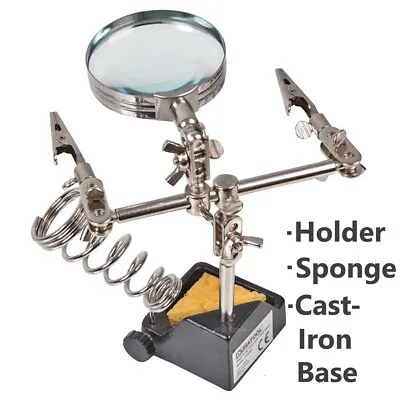 Helping Third Hand Soldering Clips Magnifier Glass Clamps Station Stand Holder • £10.95