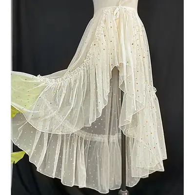 £15.20 • Buy Lolita Women Ruffle Mesh Lace Wrap Skirt Sheer Shiny One Piece Lace Up Petticoat