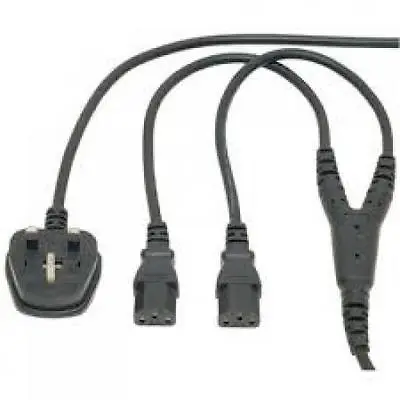 Power Cable UK Mains Fused Plug To 2 X IEC C13 Female Socket Y Split 2.5m V1 • £9.19