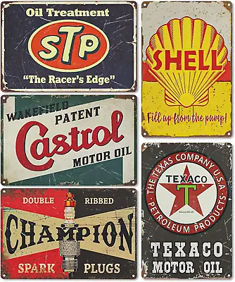 Vintage Metal Road Signs Garage Decorations Oil And Gas Station Signs - 5PCS • $30.16