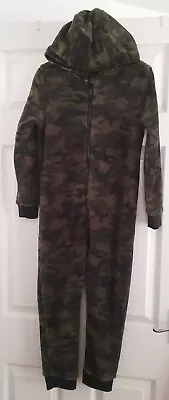 Camouflage Arm Print Fleece All In One Pyjamas Age 8-9 • £6.99