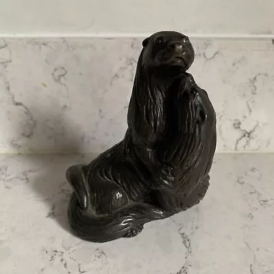 Vintage Menton Manor PLAYFUL OTTERS Cold Cast Bronze Figurine 12cm High • £10