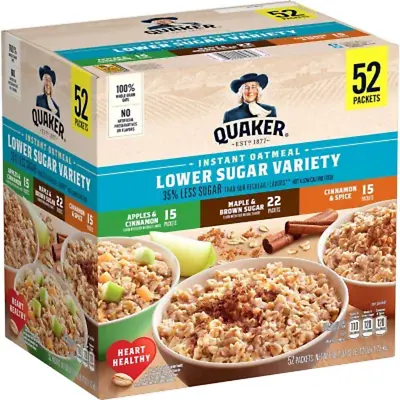 Quaker Lower Sugar Instant Oatmeal Variety Pack (52 Pk.) FREE SHIPPING • $23.37