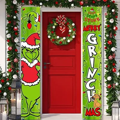 1-Pair Grinch Christmas Porch Sign Door Banner Merry Christmas Decorations Hot • $8.99