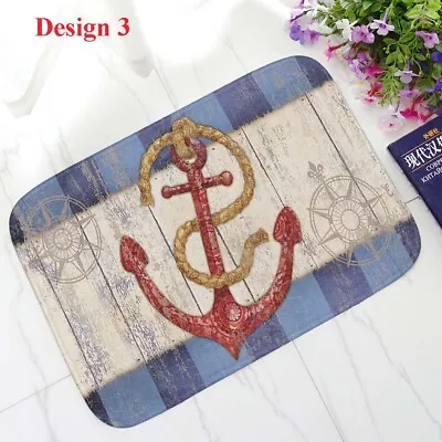 Nautical Anchor Hope Striped Waves Flannel Home Decor Area Rug Carpet Floor Mat • £13.80