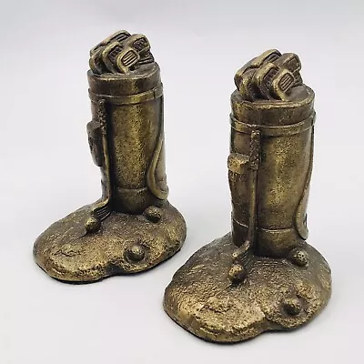 Vintage Brass Golf Bags Bookends Set 6  Tall 4.25  X 3.75   • $18.99