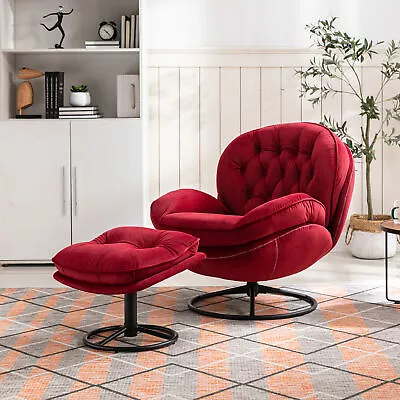 Accent Chair TV Chair Living Room Chair With Ottoman- DARK RED • $392.43