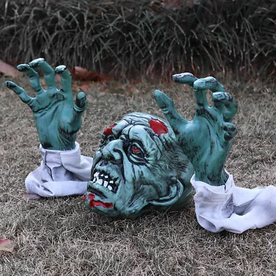 3PCS Skeleton Zombie Head & Hands Set Halloween Decor Yard Stakes Props Outdoor • £10.95