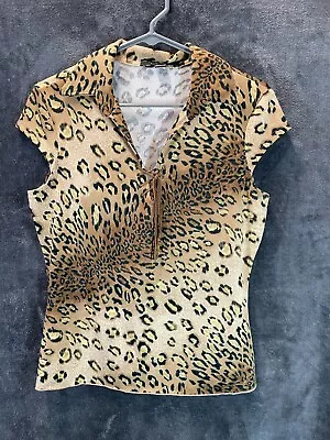 Rampage Women's Tops Lace Closure Sleeveless Polo Shirt Leopard Size LG • £17.44