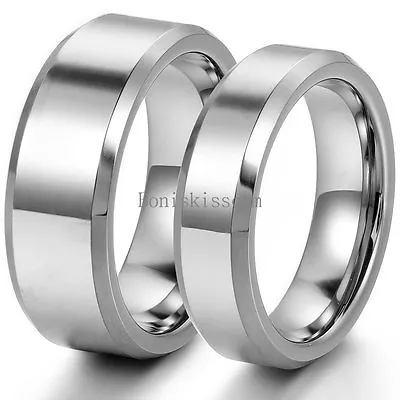 Polished Comfort Fit Beveled-edge Tungsten Couples Ring Engagement Wedding Band • $13.99