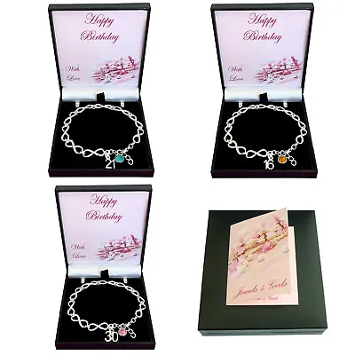 Birthstone Bracelet Happy Birthday Gift For 16th 18th 21st 30th 40th 50th • £16.99