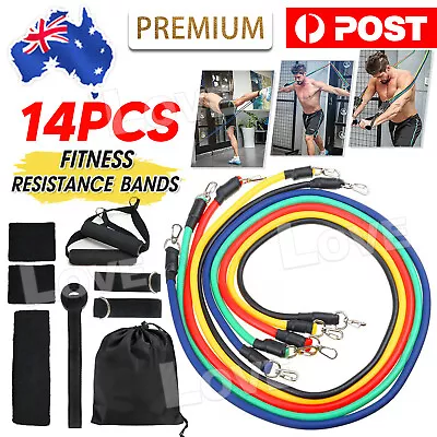 14PCS Resistance Band Set Yoga Pilates Abs Exercise Fitness Tube Workout Bands • $14.85