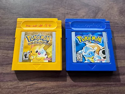 Pokemon Yellow + Blue (Nintendo GameBoy LOT) -- New Save Batteries -- Authentic • $134.95