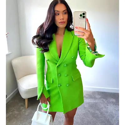 Zara New Textured Tweed Blazer / Jacket / Dress Neon Green - Small 2834/811 • £122.54
