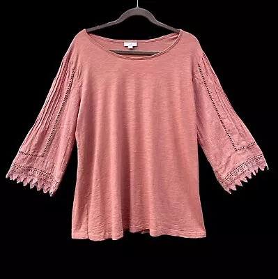J Jill Pintucked Lace Sleeve Top In Dusty Rose Small Petite • $10.99