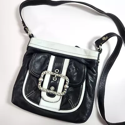 B Makowsky Leather Crossbody Bag With Attached Wallet Black White • $27