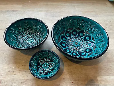 £9 • Buy Turkish Hand Made Mini Bowls Hand Painted Colourful Ceramic Blue Set Of 3