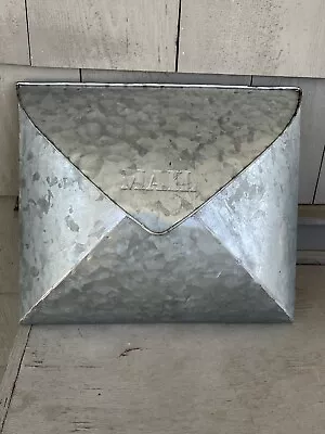 Vintage Raw Galvanized Steel Wall Mount Mailbox - Envelope Shape - Embossed MAIL • $49