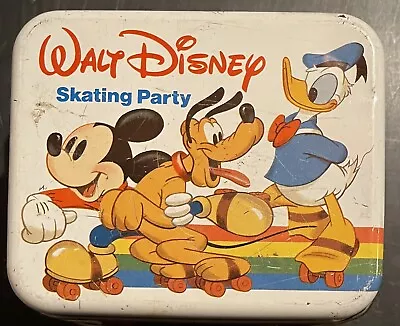 Vintage Walt Disney Mickey Mouse Skating Party Tin Lunch Box Goofy Donald Pluto • $12.99