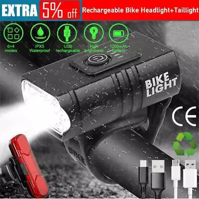 LED Bicycle Bike Lights Rechargeable Front Rear Headlight Tail Light Set AU • $15.45