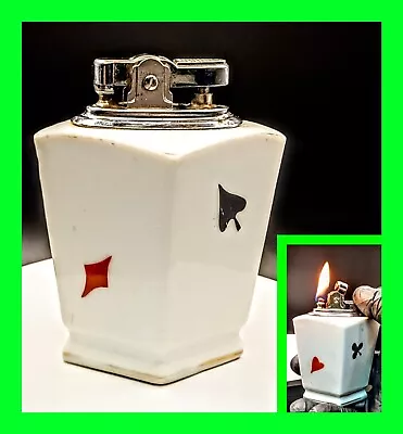 Unique Vintage Diamond Shaped Gambling Poker Motif Table Petrol Lighter Working  • $49.99