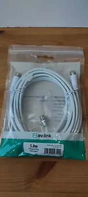 AV:Link F-type Plug To F-Plug Coaxial Lead - 5m With Coupler - NOS - Untested • £3.99