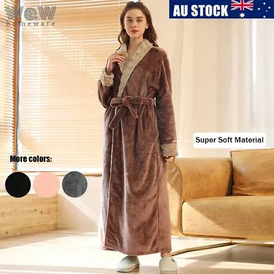 $41.99 • Buy Unisex Warm Fleece Long Robe Luxury Dressing Gown Winter Pajams Womens Mens 